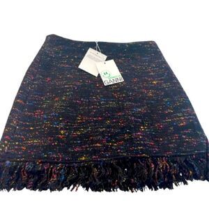 GANNI Colorful Tweed Skirt With Frayed Edging